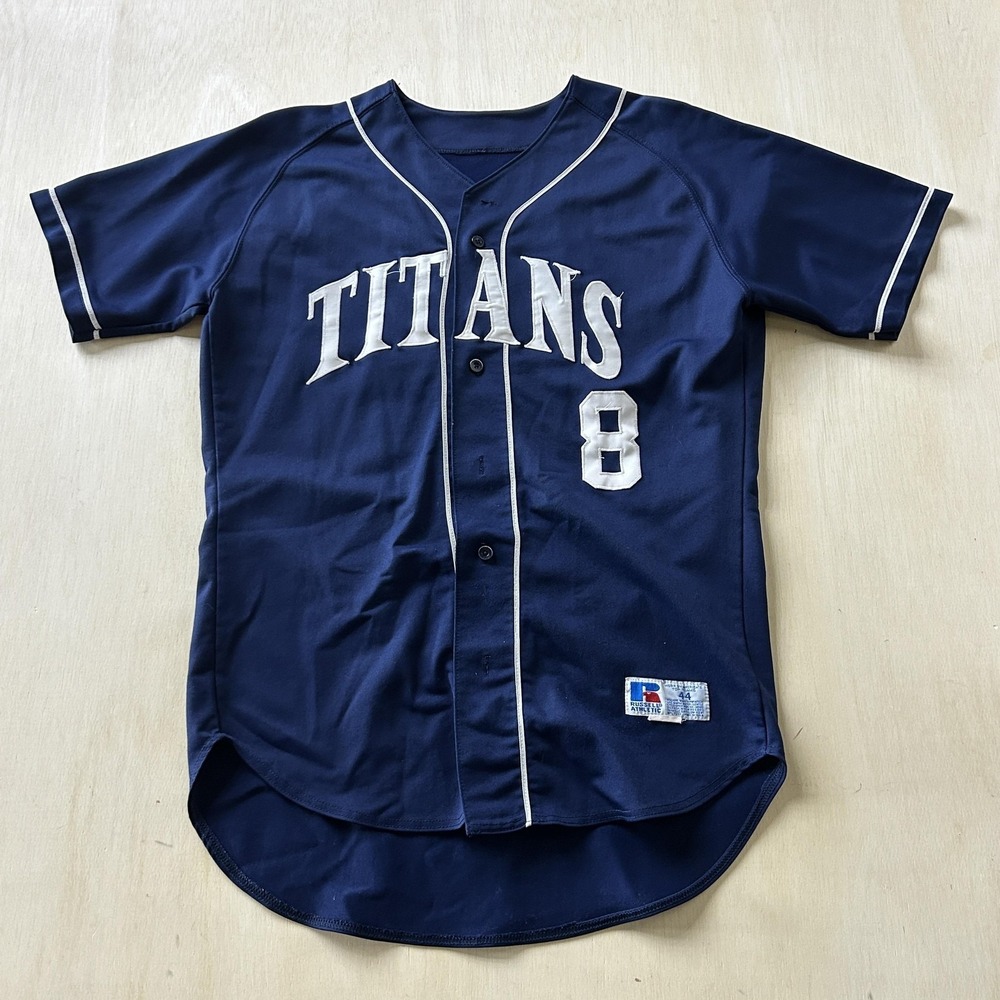 Vintage Titans Jersey Mens 44 Blue Baseball Russell Athletic # 8 Made In USA